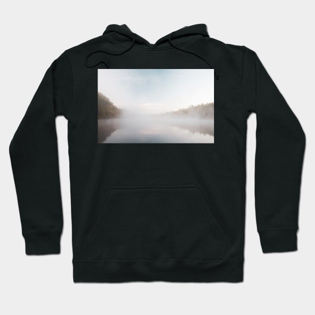 Landscape early morning fog just above the water level partly of Connecticut Rive Hoodie by brians101